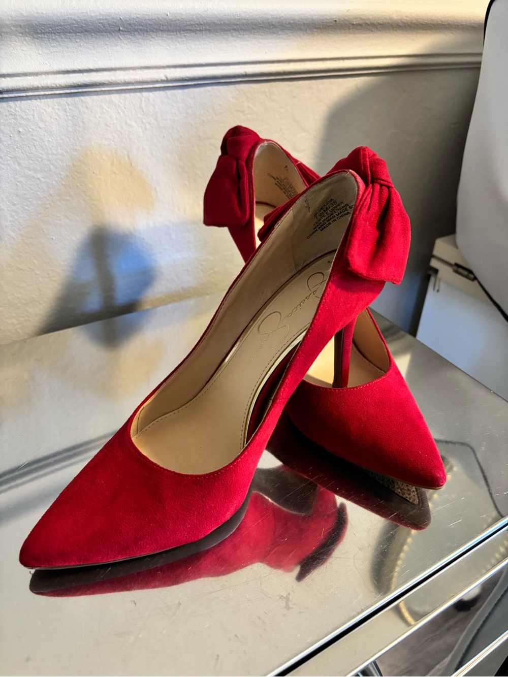 Jessica Simpson Red Pointed-Toe Bow-Accent Pumps